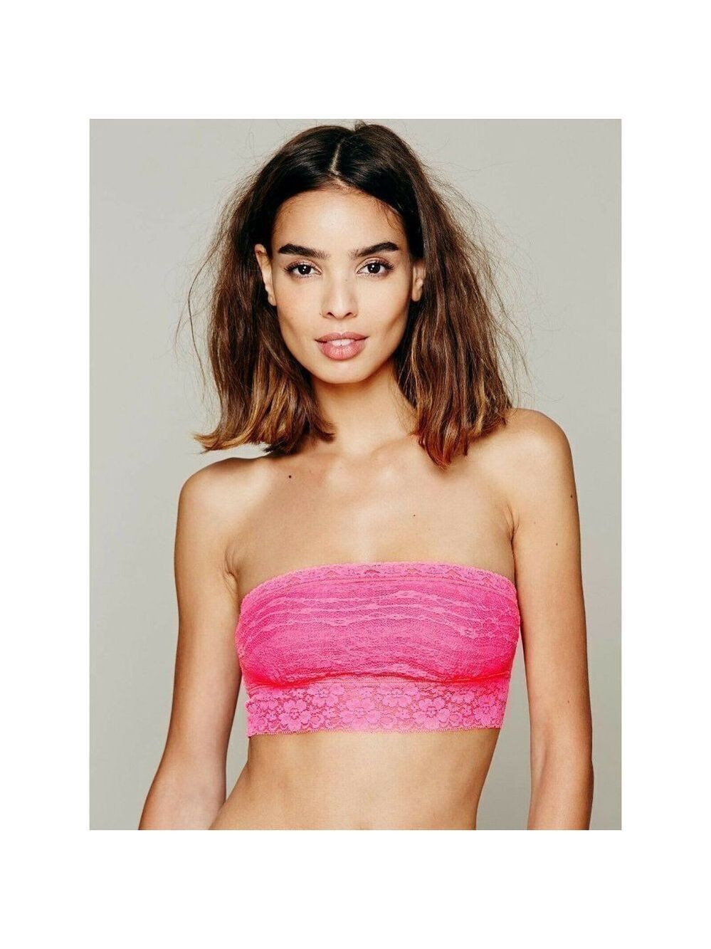 New Free People Neon Pink Lace Basic Strapless Bandeau